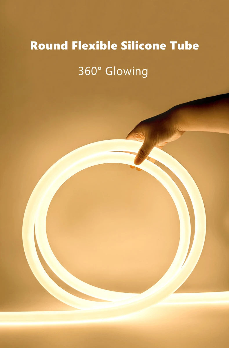 Round Flexible Silicone Strip Light 360 Degree Glowing IP65 Outdoor LED Soft Neon Tube Tape Lamp DIY Minimalist Linear Lighting