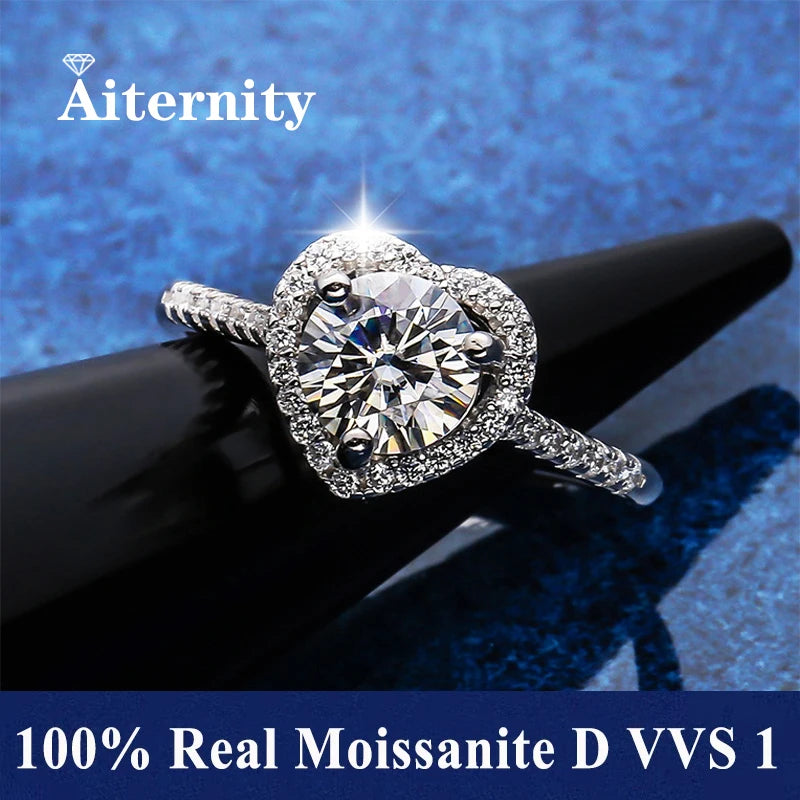 100% Real Moissanite Ring Adjustable Size S925 Sliver D VVS1 Pass Diamond Test Pen GRA Certificate 18K Plating Rings for Women