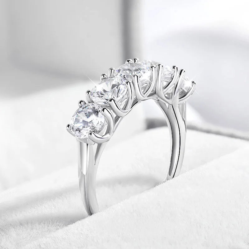 Smyoue 2.5/5CTTW D Color Genuine Moissanite Rings for Women 5 Gemstone Bridal Wedding Jewelry 925 Sterling Silver Wholesale Ring