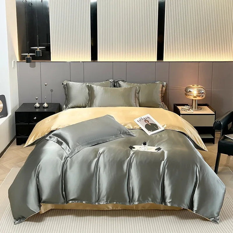 Luxury Satin Bedding Set Solid Color Duvet Cover Comfortable Smooth Quilt Cover Single Double Twin Full Queen King Size
