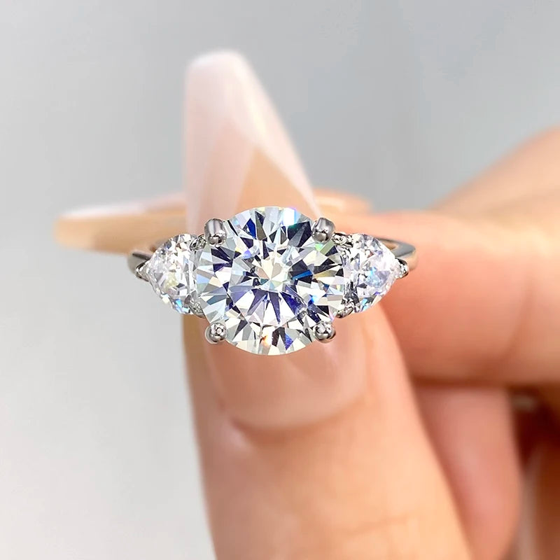 DiamondWorld 3CT Big Moissanite Diamond Rings for Women Double Heart Zircon 925 Sterling Silver Eternity Engagement Fine Jewelry