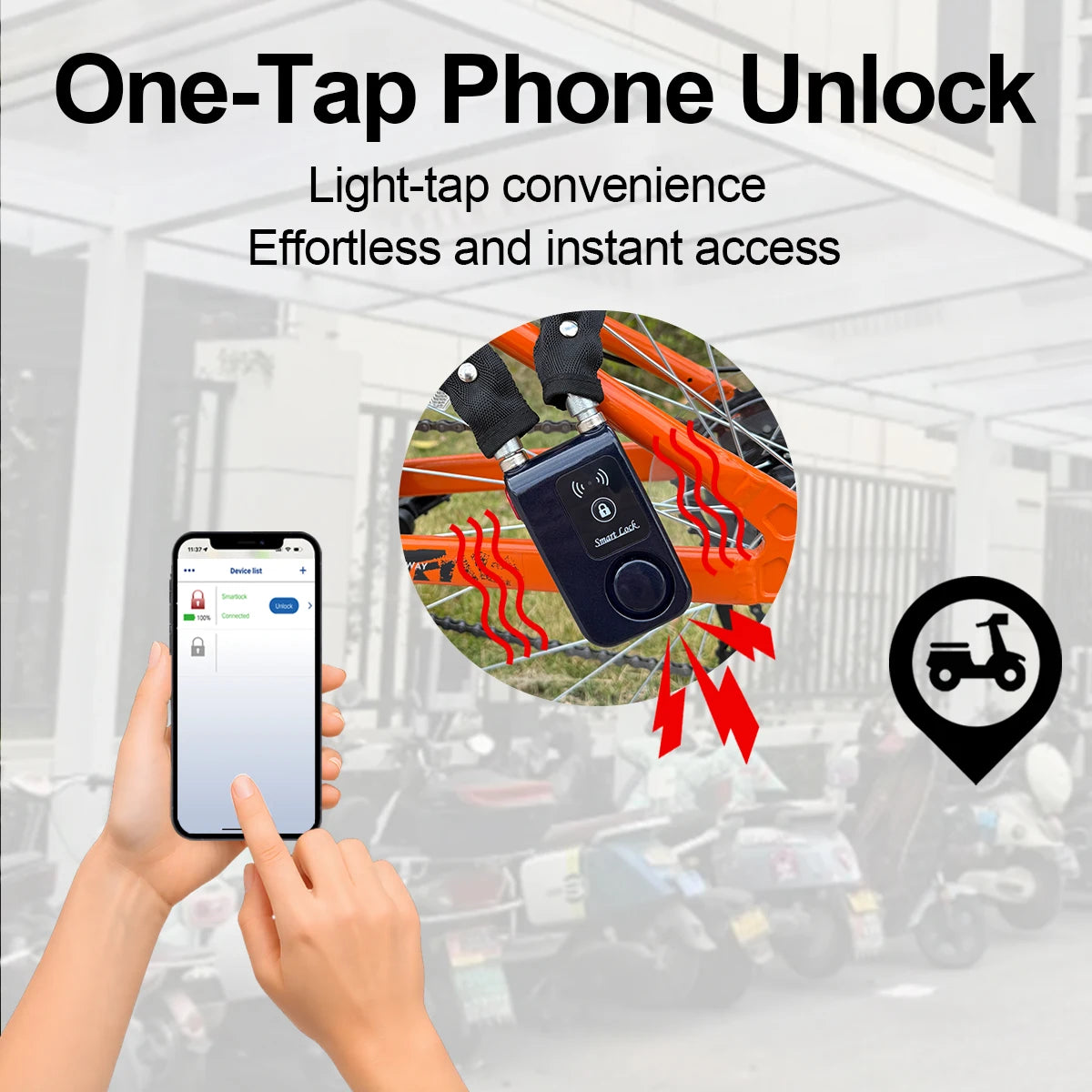 Smart Bluetooth Chain Lock Keyless Bike/Motorcycle Gate/Door Lock With Anti Theft Alarm 110Db APP Phone Control