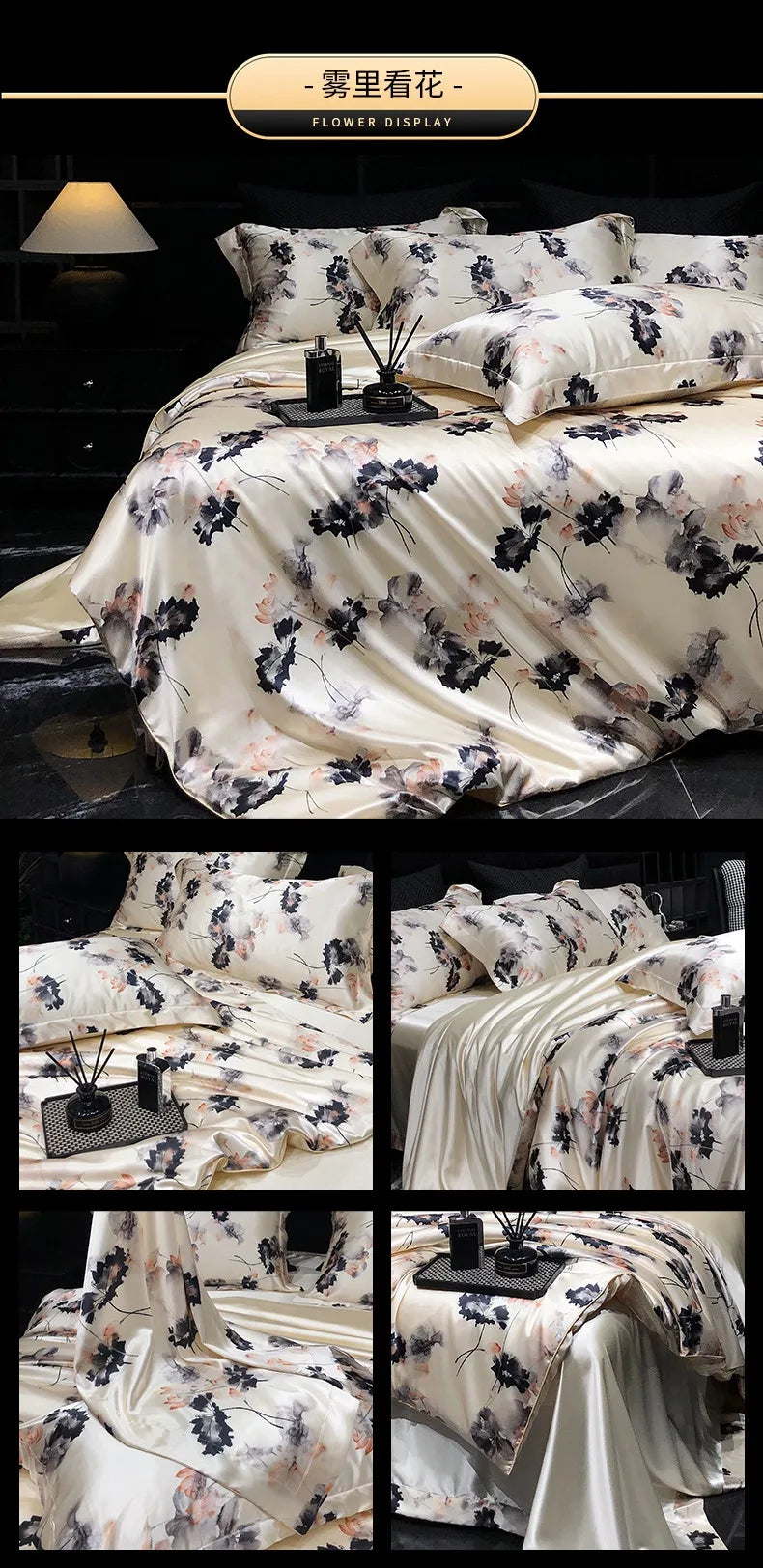 Luxury Palace Style Silk Bedding Set HighEnd Soft Silky Satin Quilt Cover Set Printed Queen King Duvet Cover Gift for Your Lover