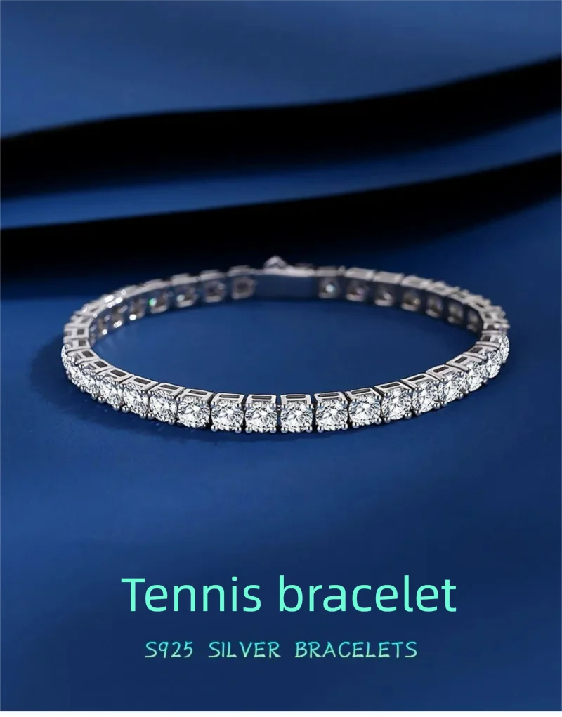 2.5/3/4/5mm Moissanite Tennis Bracelet 925 Sterling Silver Plated White Gold Bracelet for Women Man Sparkling Party Jewelry