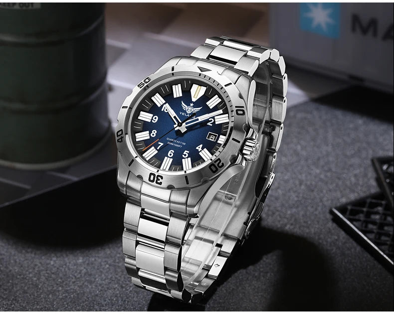 YELANG  V1036 42mm Men Quartz Watch Luminous 10 Years Lithium Movement Rotated Dial 30ATM 300m Waterproof Military Style Watches