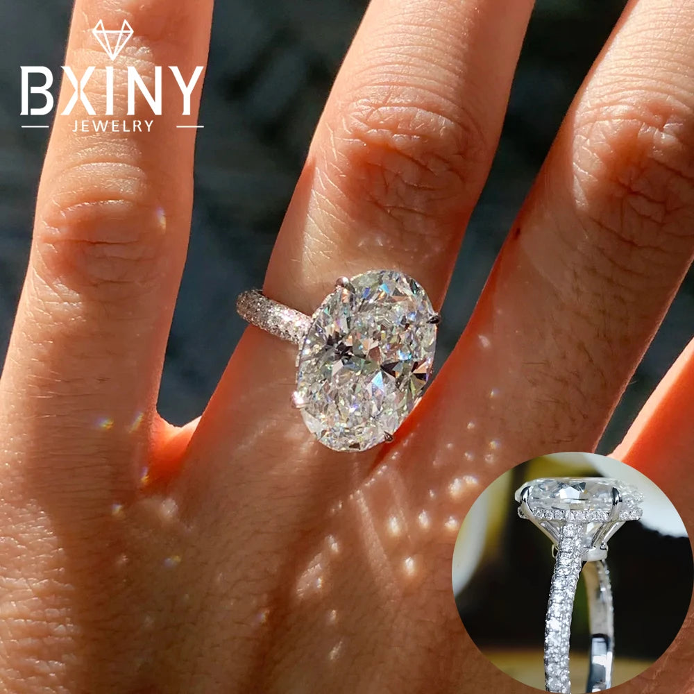 BXINY 8CT Oval Cut All Moissanite Ring 925 Sterling Silver for Women Sparkling Lab Diamond Wedding Band Jewelry with Certificate