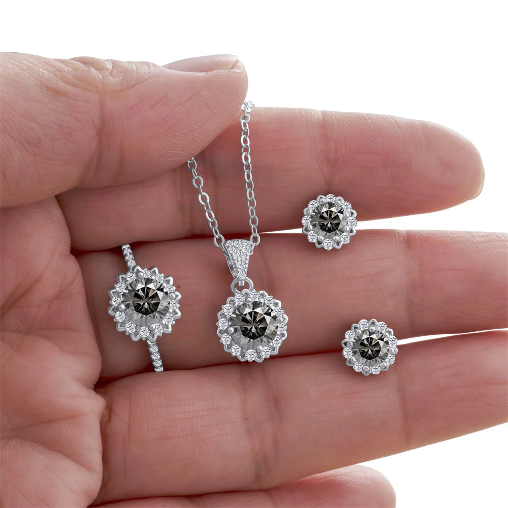 Real 925 Silver Moissanite Jewelry Set for chrm lady ring earring pendant necklace  Solitaire set for female dating party gift