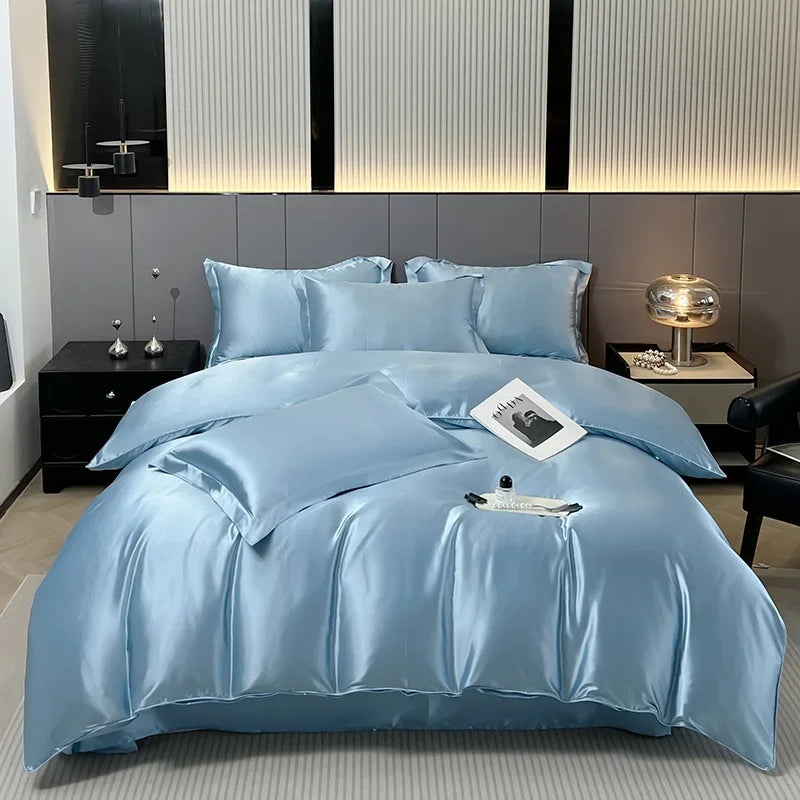 Luxury Satin Bedding Set Solid Color Duvet Cover Comfortable Smooth Quilt Cover Single Double Twin Full Queen King Size