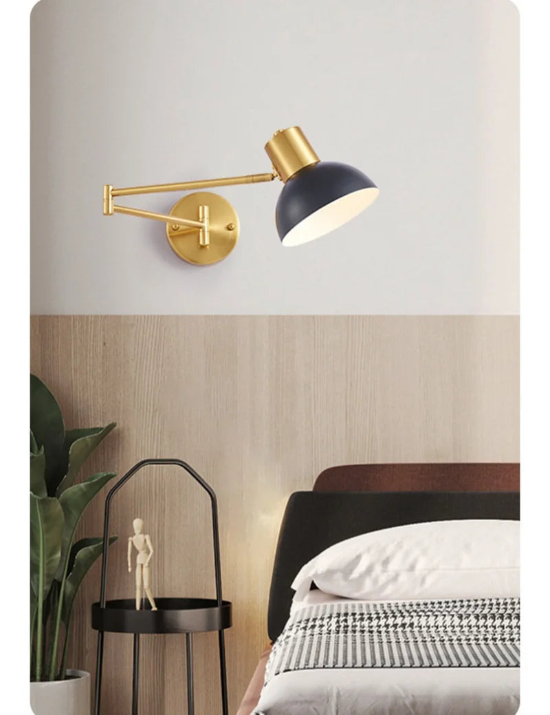 IWHD Golden Iron Art LED Wall Lights For Bedroom Kitchen Living Room Loft Mirror Bedside Lamp Swing Long Arm Lampade Da Parete