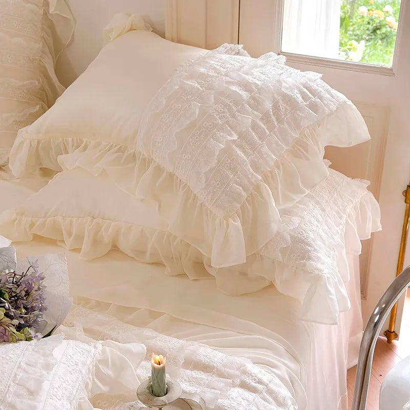 100%Eucalyptus Lyocell Cream White Lace Soft Silky Textured Wrinkle-Free Summer comforter Blanket 1Pc Flat sheet 2Pillow shams