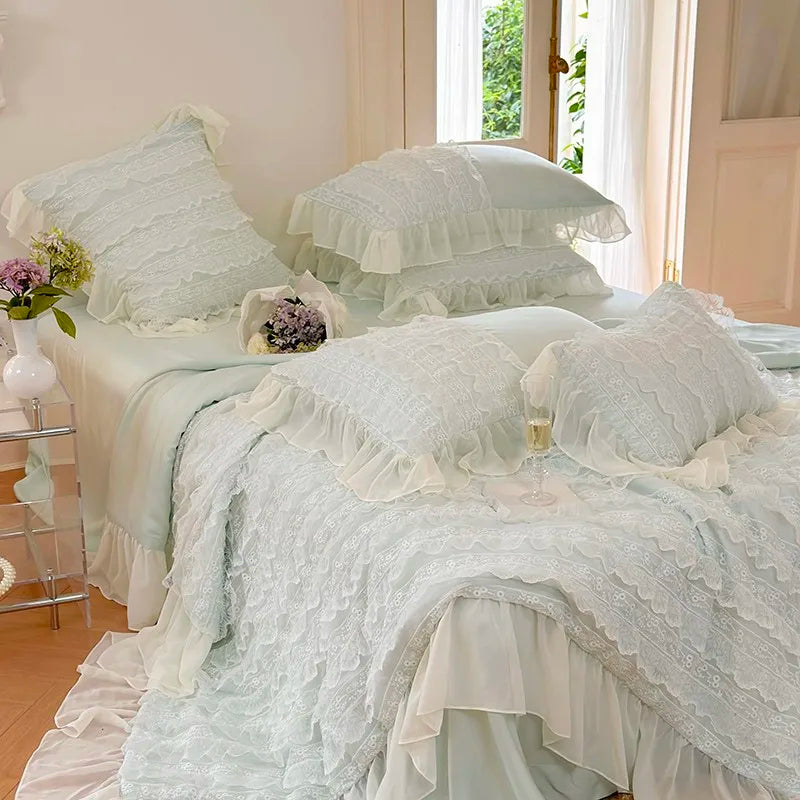 100%Eucalyptus Lyocell Cream White Lace Soft Silky Textured Wrinkle-Free Summer comforter Blanket 1Pc Flat sheet 2Pillow shams