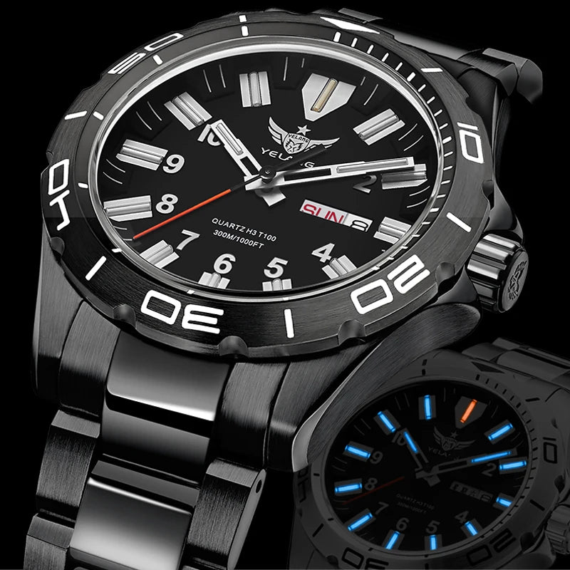 YELANG  V1036 42mm Men Quartz Watch Luminous 10 Years Lithium Movement Rotated Dial 30ATM 300m Waterproof Military Style Watches