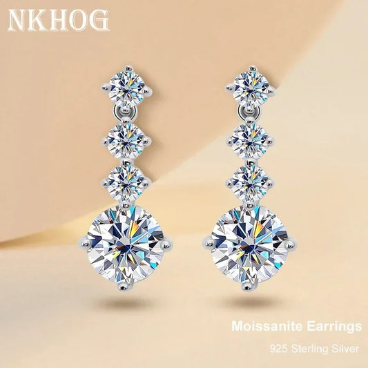 NKHOG S925 Silver Moissanite Drop Earrings For Women 2.6 Carat Real Moissanite Lab Diamond Engagement Wedding Fine Jewelry Gift