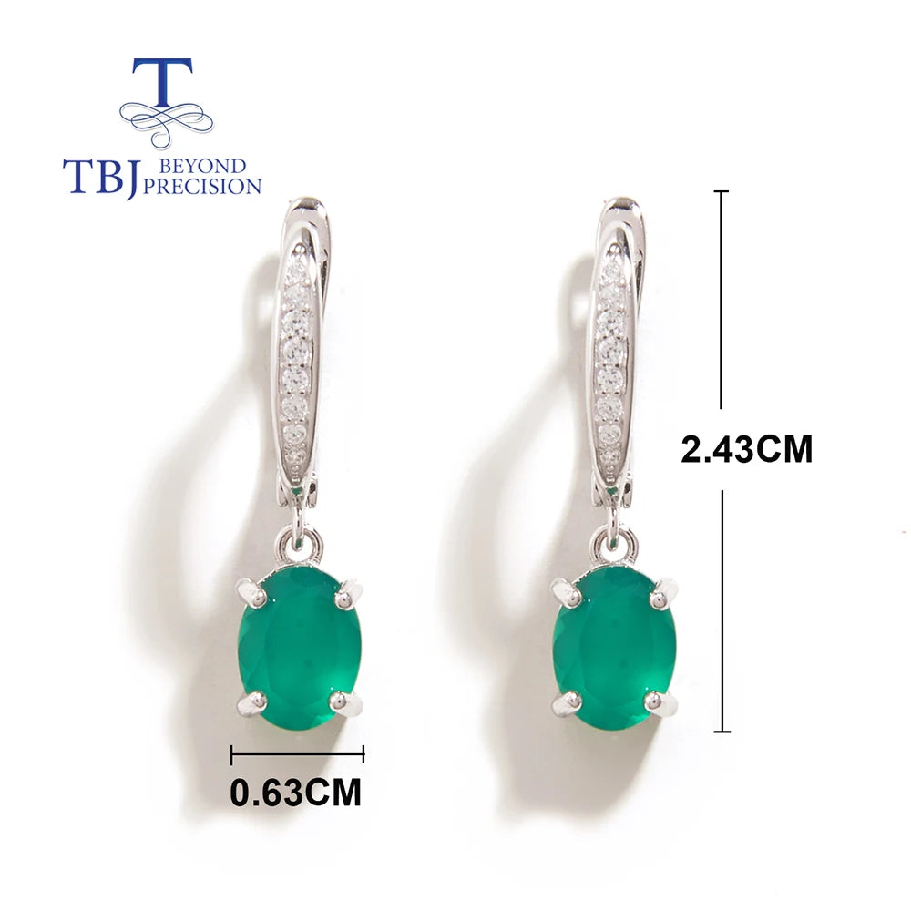 925 sterling silver Simple pendant natural green agate Necklace real gemstone Earrings Jewelry set Elegant gift for women