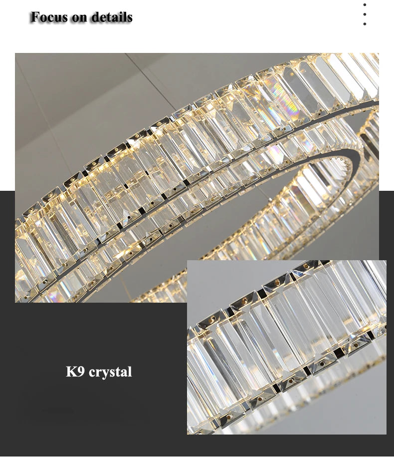 Modern Living Room Crystal Chandelier Led Remote Control Dimmable Led Pendant Lights Luxury Steel Adjust Hanging Lamp Fixture