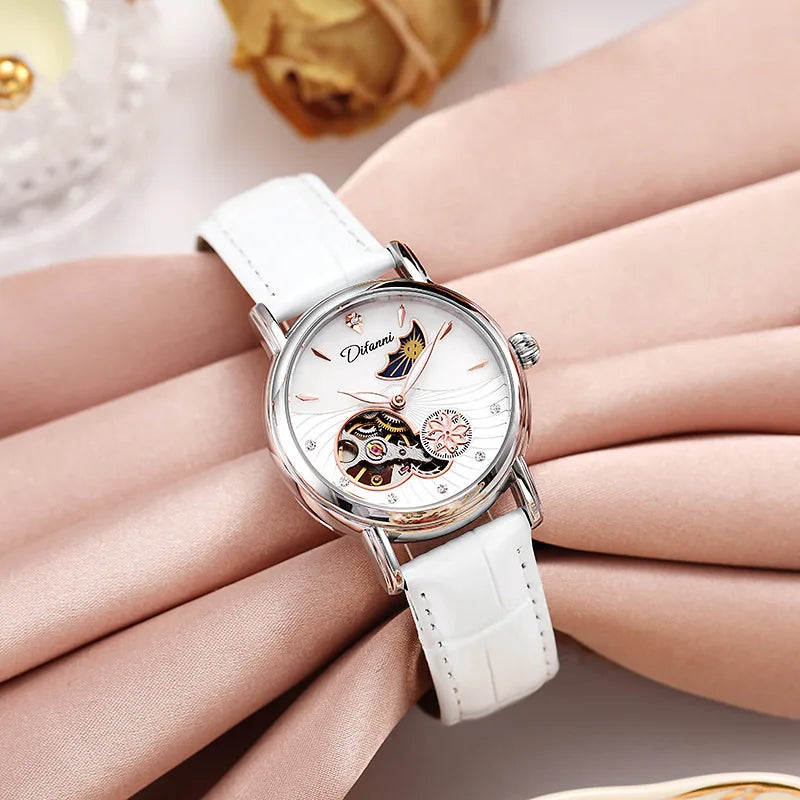 Lady Automatic Mechanical Watches Rotatable Flowers Female Watch Women Brand Luxury Fashion Moon Phase Waterproof Luminous Clock