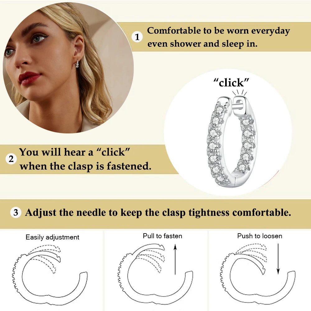 BAMOER Gold Moissanite Hoop Earrings for Women, 925 Sterling Silver D Color Round Cut Lab Diamond Hypoallergenic Earrings