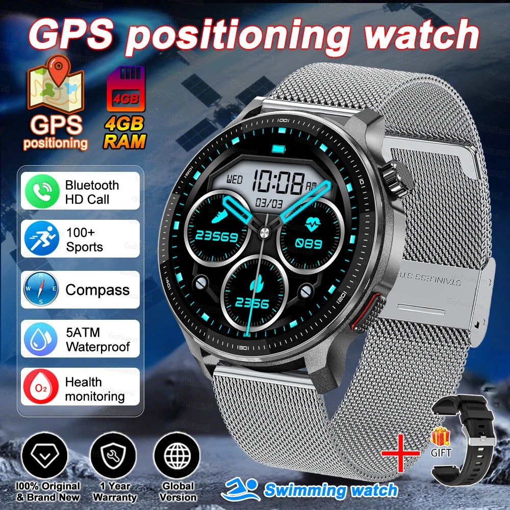 Smart watch Men4GB Memory With GPS Offline Maps Music Video Player Custom dial AMOLED display Sports Swim Waterproof Smart watch