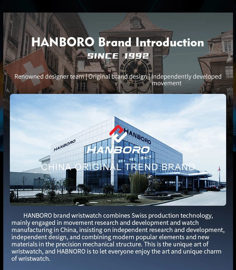 HANBORO Square Men's Fully Automatic Mechanical Watch Multi functional Fashion Trend Watch