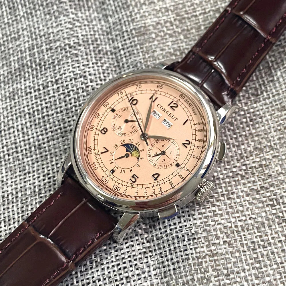 Automatic Watch for Men Multification Date Day Month Year 316L Mechanical Men's Watch Polished Case Day/Night Indicator 42mm