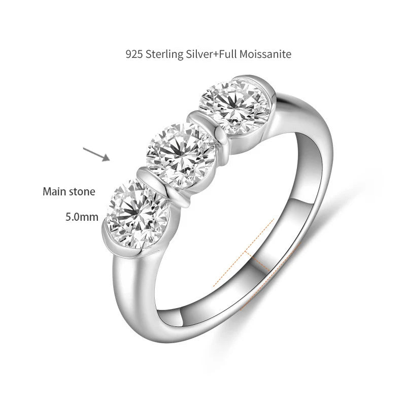 925 silver 1.5 carat moissanite diamond simple casual versatile men's and women's wedding ring