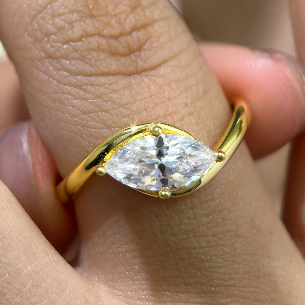 BXINY 1/2CT Marquise Moissanite Ring S925 Silver 18K Gold Plated for Women Men Solitaire Wedding Band Gift Fine Jewelry with GRA