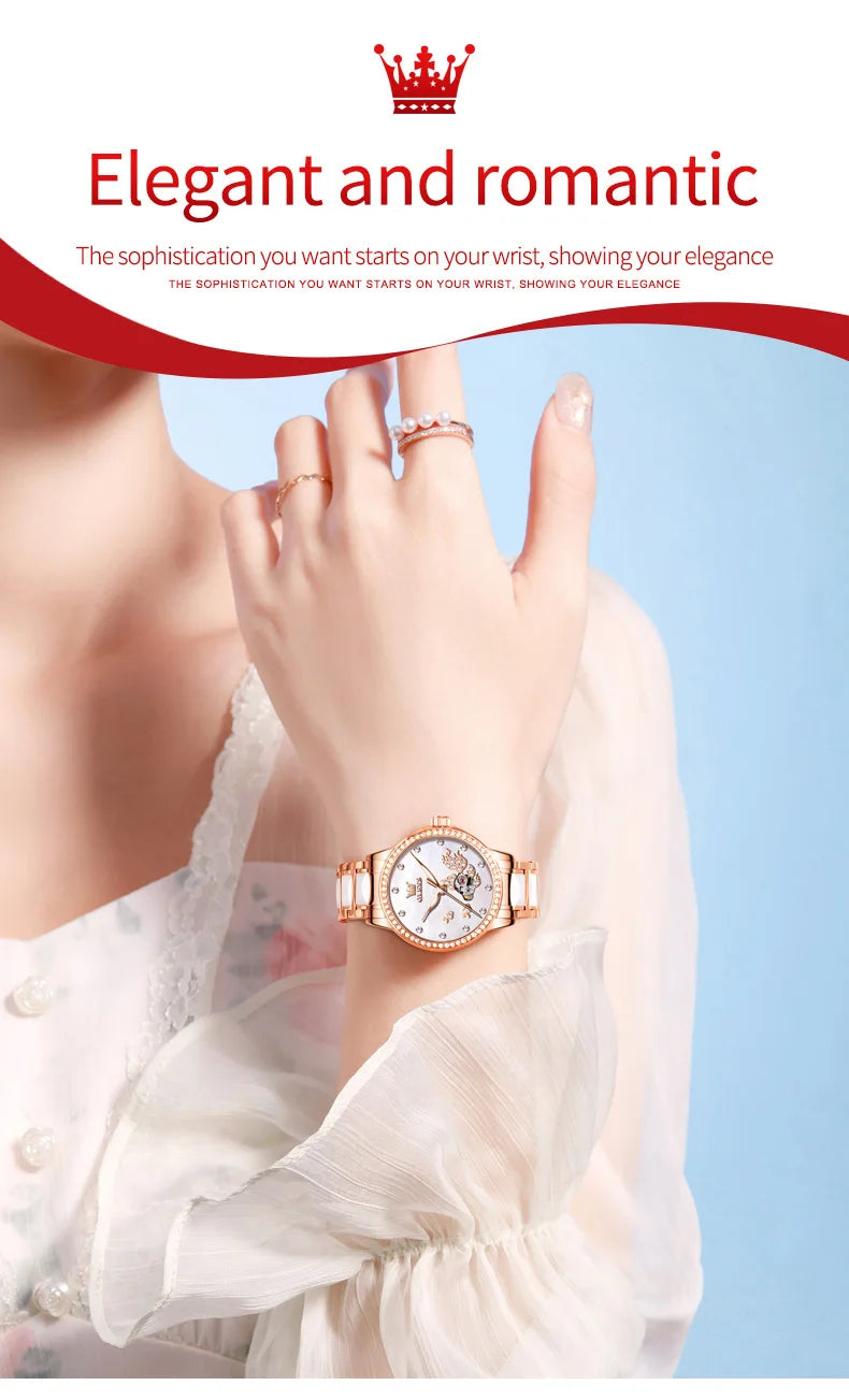 OLEVS Brand steel strip fully automatic mechanical watch for women 7001