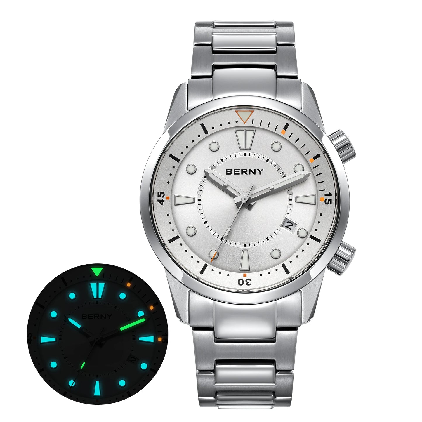 BERNY Automatic Diver Men Watch 200M Waterproof Miyota 8215 Sappire AR Coated Silicone Sports Swim Wristwatch Men's Diver Watch