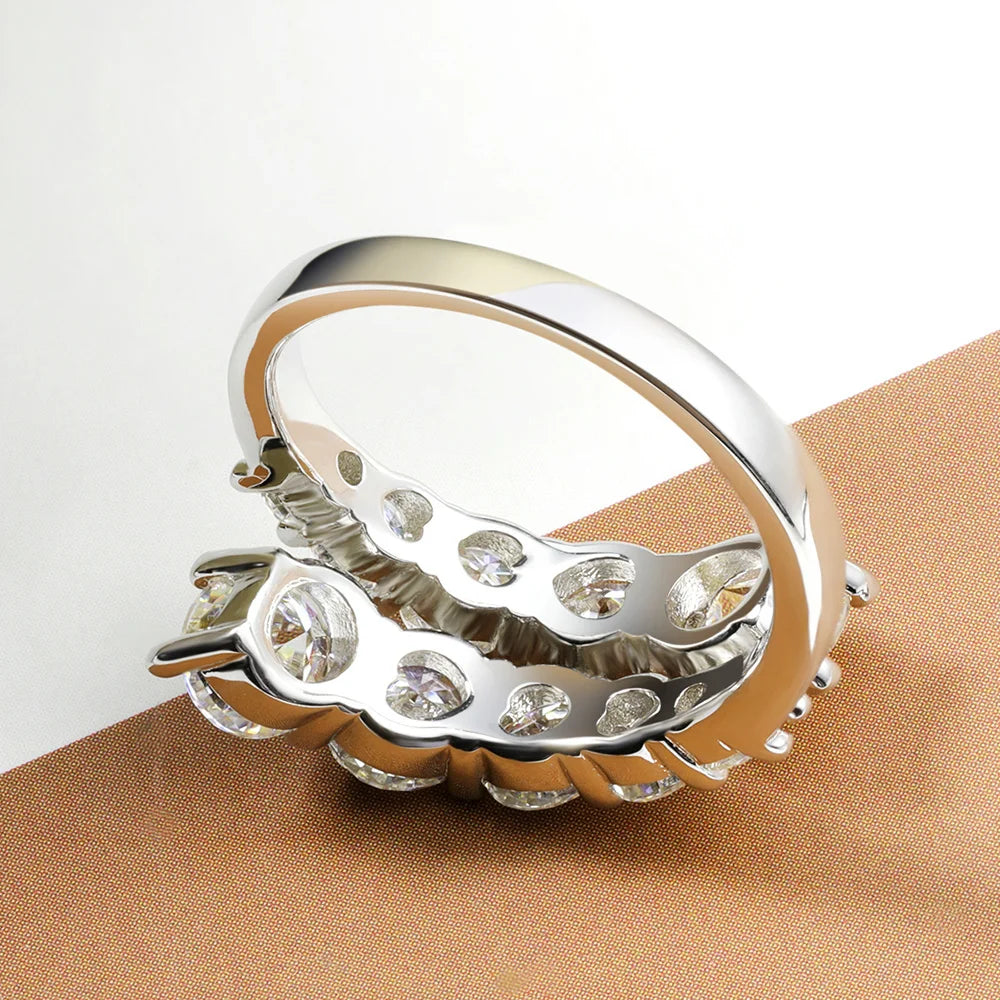 FEOBUR 3.26CT 10 Gems Full Moissanite Rings for Women 925 Sterling Silver Sparkling Lab Diamond Wedding Band Tail Ring Jewelry