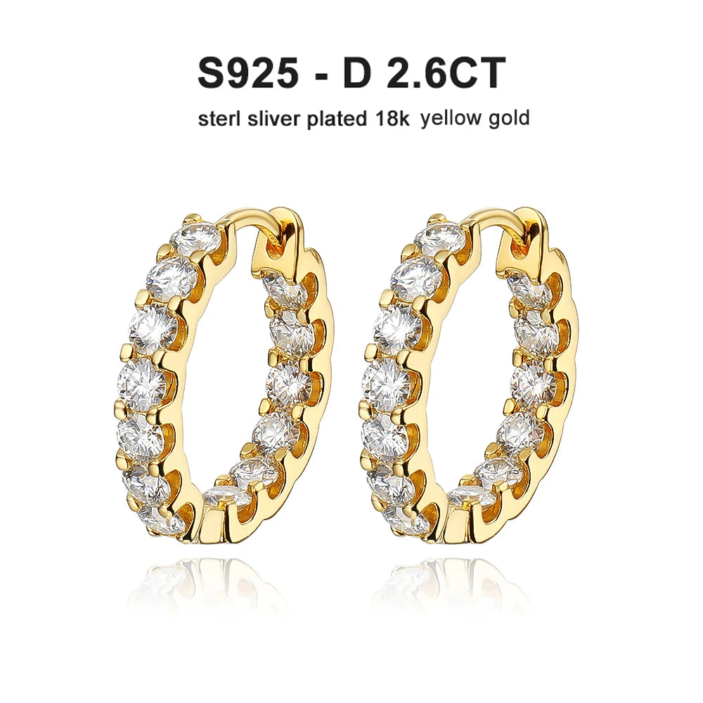 KNOBSPIN 2.6ct D Color Moissanite Earring 925 Sterling Sliver Plated White Gold Hoop Earring for Women Wedding Party Jewelry