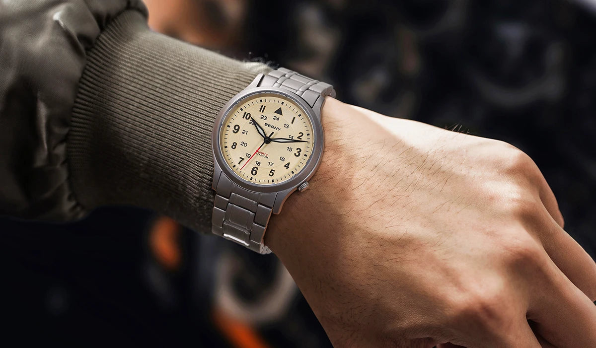 BERNY Full Titanium Watches for Men Outdoor Quartz Men's Field Pilot Wristwatch VH31 Super Luminous Sapphire Easy Read Watch