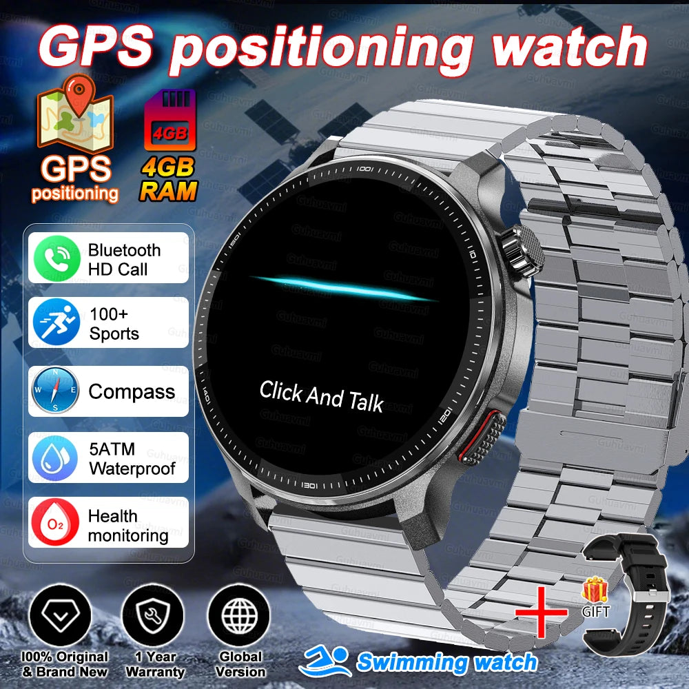 Smart watch Men4GB Memory With GPS Offline Maps Music Video Player Custom dial AMOLED display Sports Swim Waterproof Smart watch