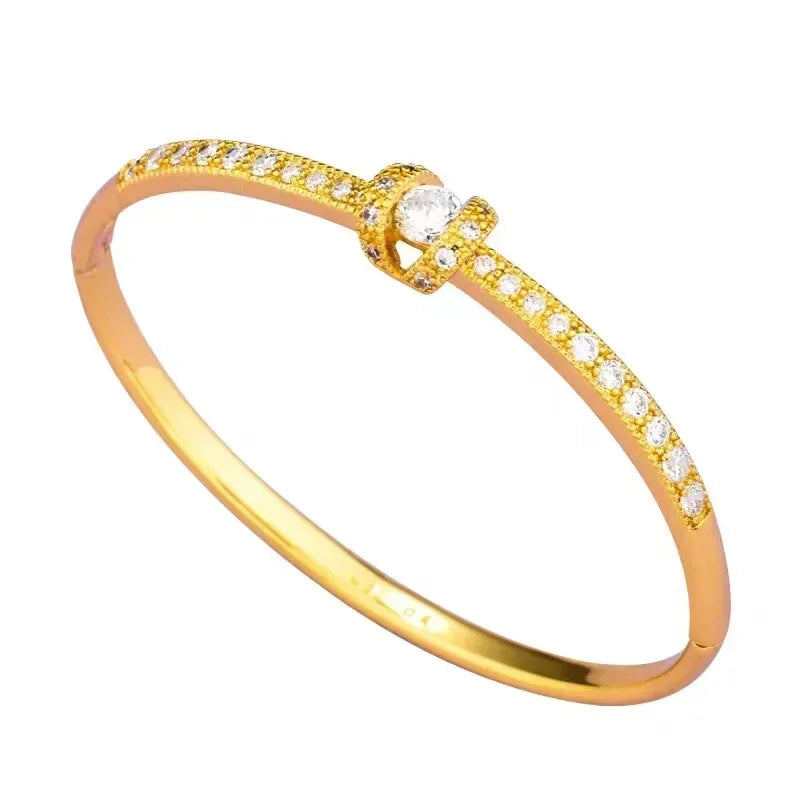 Boutique AU999 gold inlaid irregular personality bracelet ladies 24k pure  buckle  female temperament jewelry