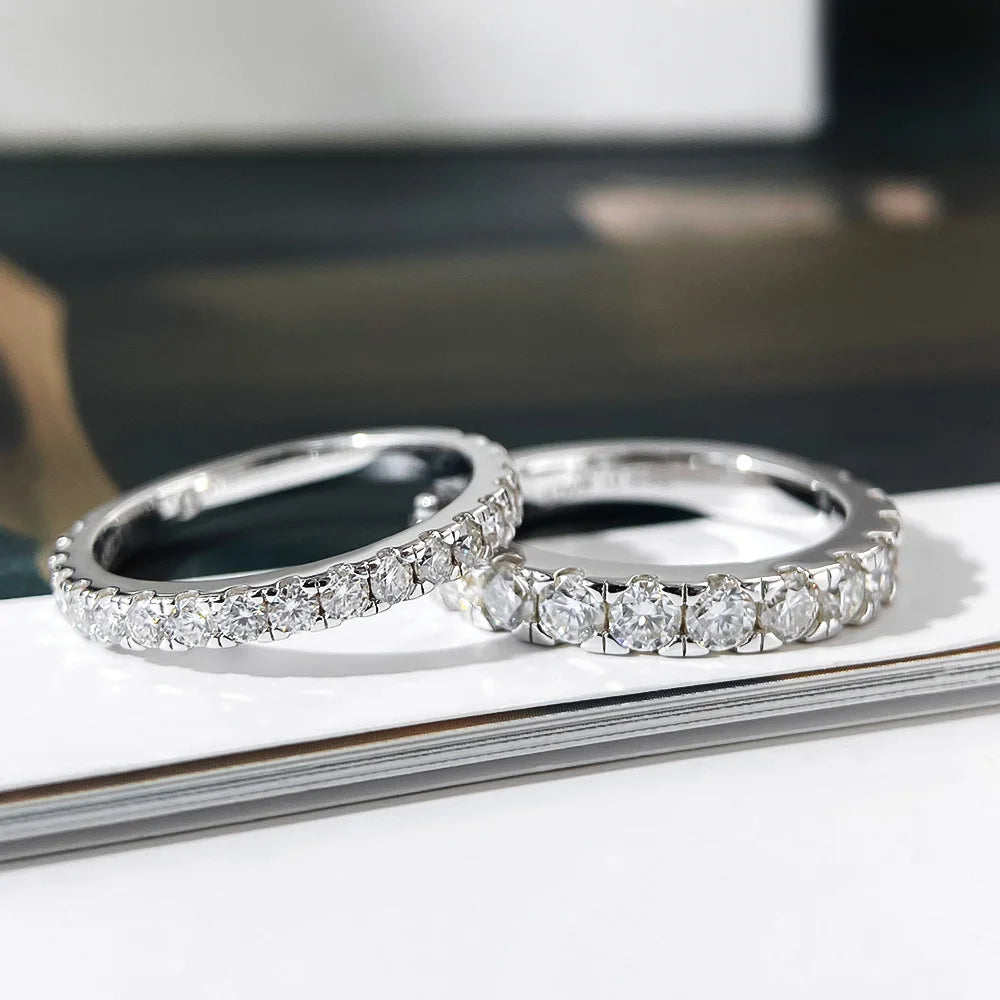 FEOBUR 2/3mm Moissanite Ring for Women S925 Silver Plated 18k White Gold Full Eternity Wedding Band Men Diamond Engagement Rings