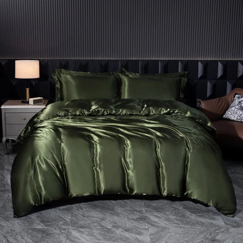 Luxury Satin Bedding Set Solid Color Duvet Cover Comfortable Smooth Quilt Cover Single Double Twin Full Queen King Size