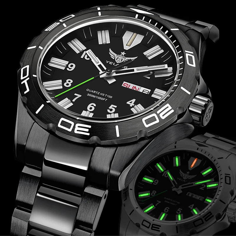 YELANG  V1036 42mm Men Quartz Watch Luminous 10 Years Lithium Movement Rotated Dial 30ATM 300m Waterproof Military Style Watches