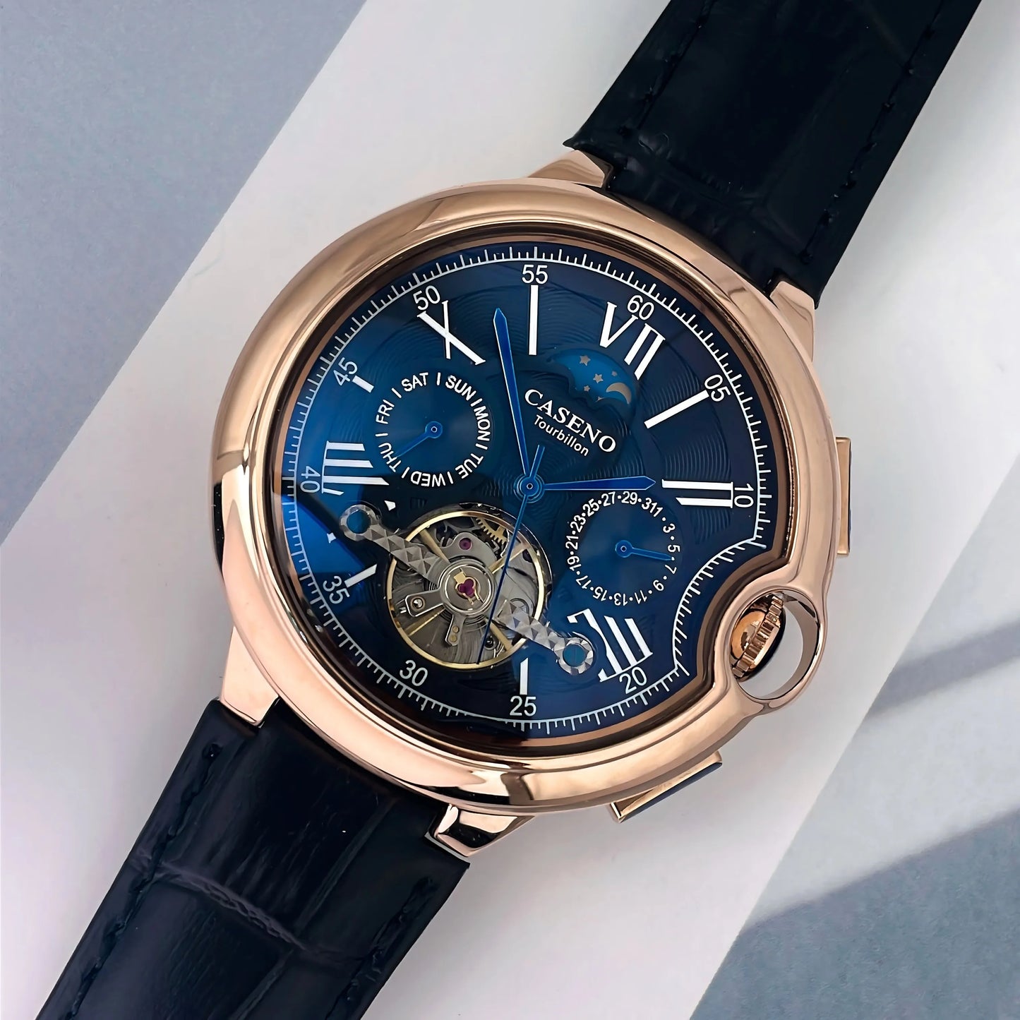 CASENO Star Roman Grand Men's Fully Automatic Watch Tourbillon Belt Mechanical Watch-831GSR