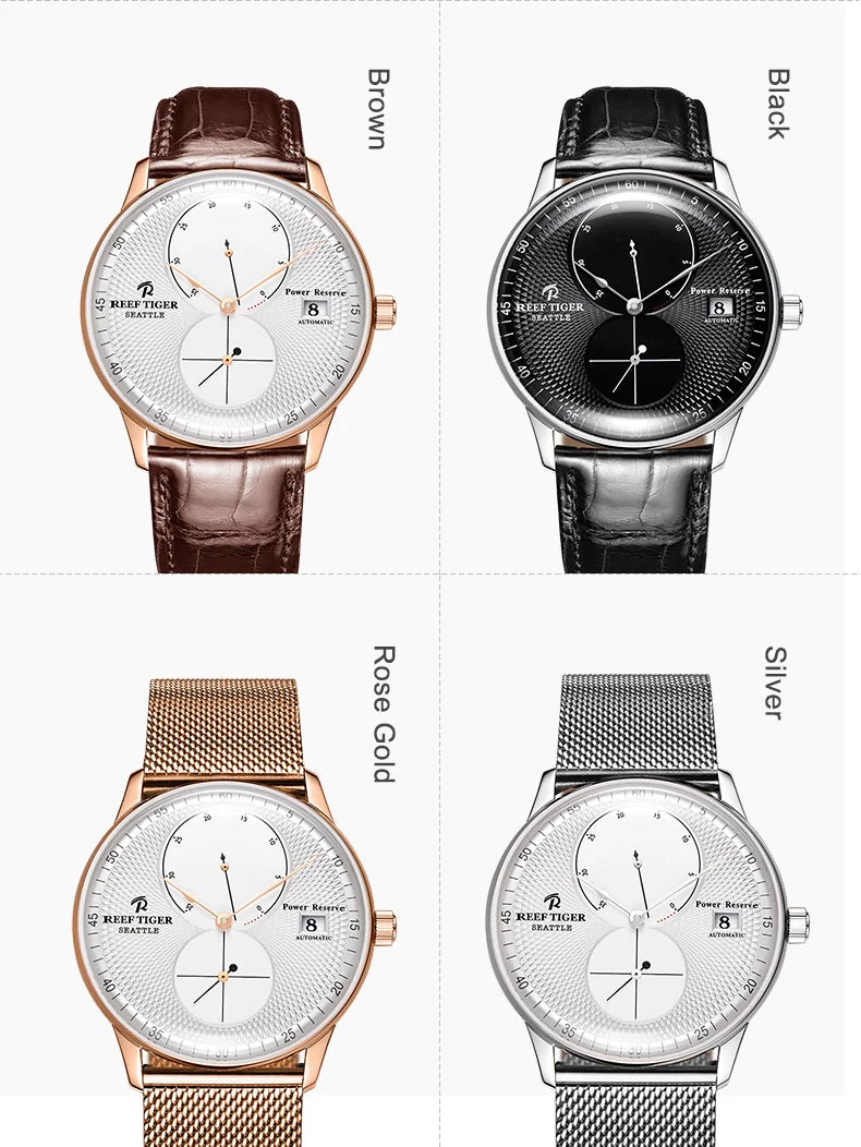 Reef-Tiger /RT Men Luxury Watch Rose Gold Mechanical Watch Brown Leather Strap Analog Watches Relogio Masculino RGA82B0
