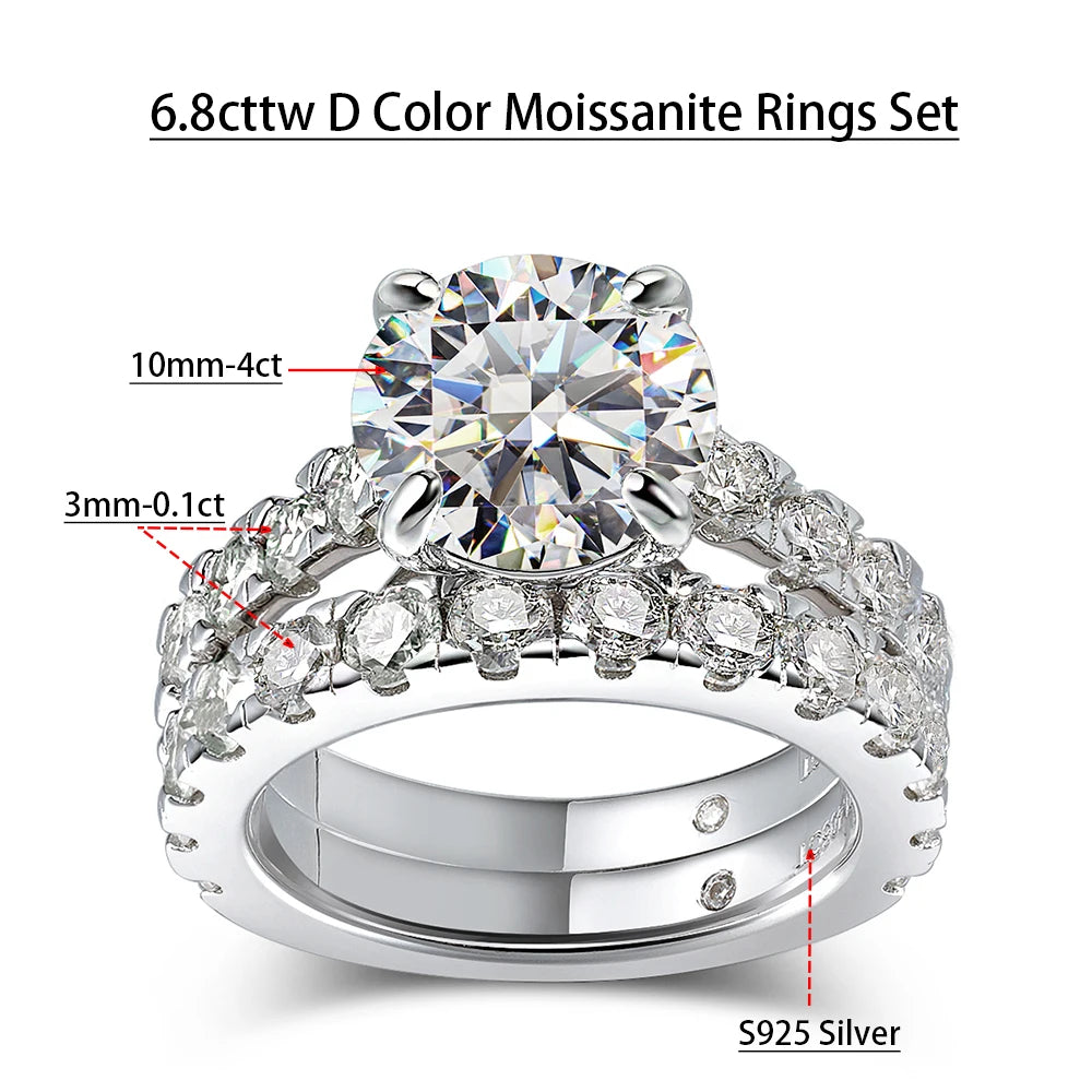 Serenity 6.8cttw D Color Moissanite Rings Set for Women Man Wedding Bridal Gift 100% S925 Sterling Silver Row Rings Fine Jewelry