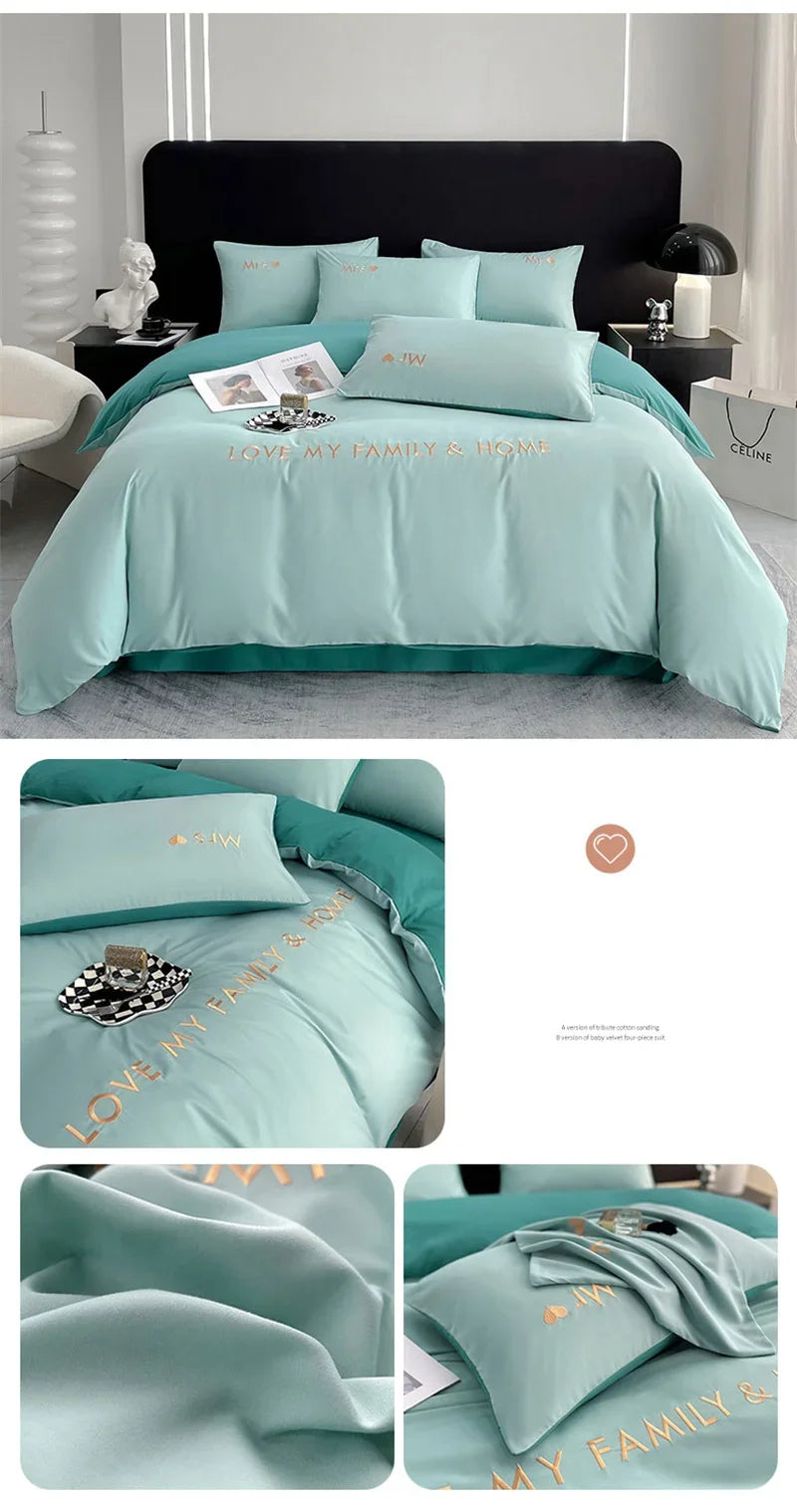 Luxury Nordic Egyptian Cotton Bedding Set King Queen Double Twin Size with Sheet Duvet Cover Pillowcase 1/2 People Bedroom Decor