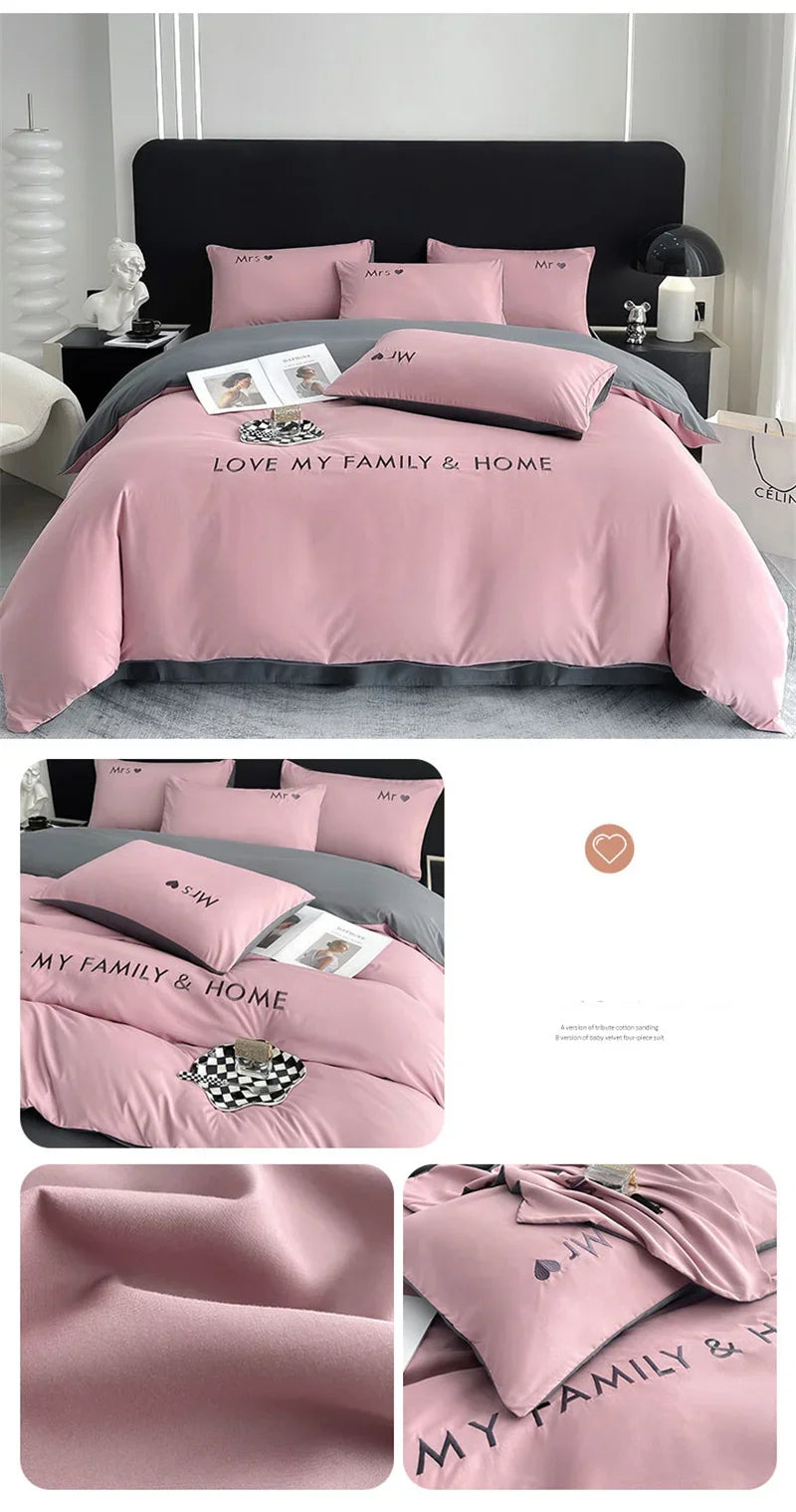 Luxury Nordic Egyptian Cotton Bedding Set King Queen Double Twin Size with Sheet Duvet Cover Pillowcase 1/2 People Bedroom Decor
