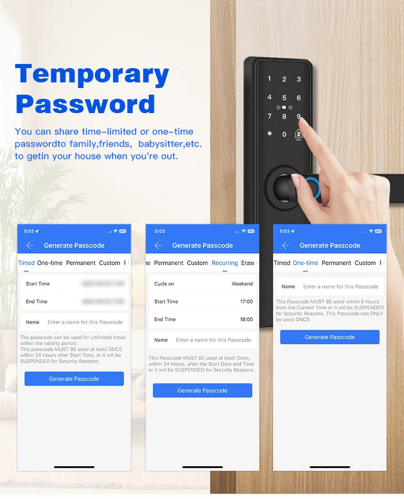 2025 Smart Door Lock With Bluetooth-compatible TTLock APP Digital Electronic Lock Smart Home Wooden Door Lock Fingerprint
