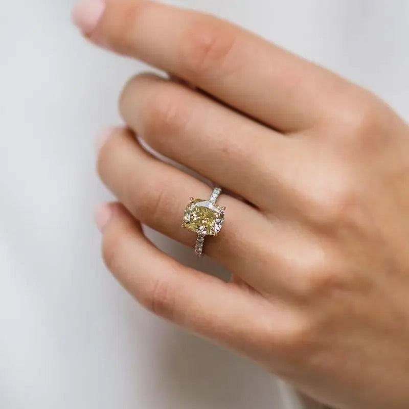 JOVOVASMILE 3 Carat Yellow Moissanite Au 750 Rings 7x9mm Brilliant Cushion Cut Real Original 18k Gold Two-Tone Fine Jewelry