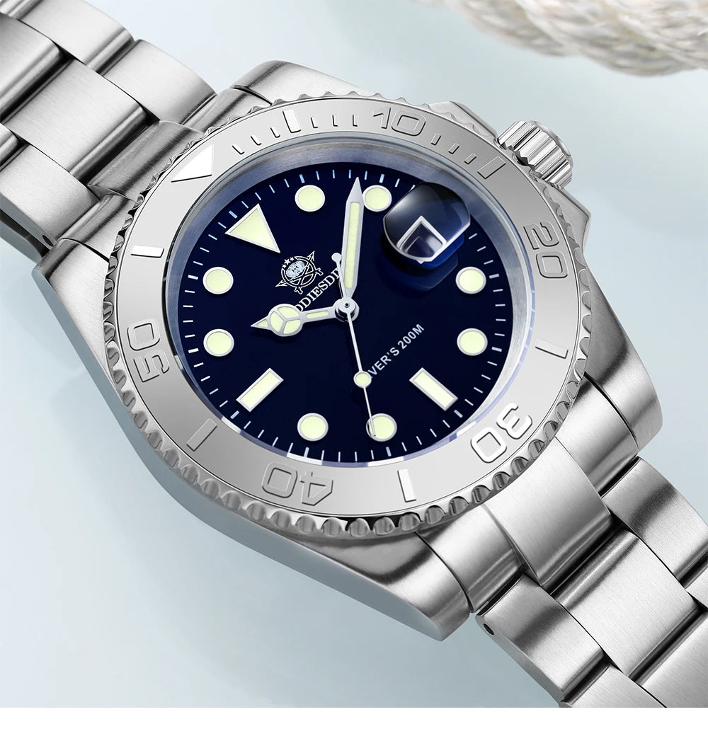 ADDIESDIVE Men's Watches Super Luminous Fashion Business Wristwatch 20ATM Diver Stainless Steel Quartz Watch Relogios Masculino