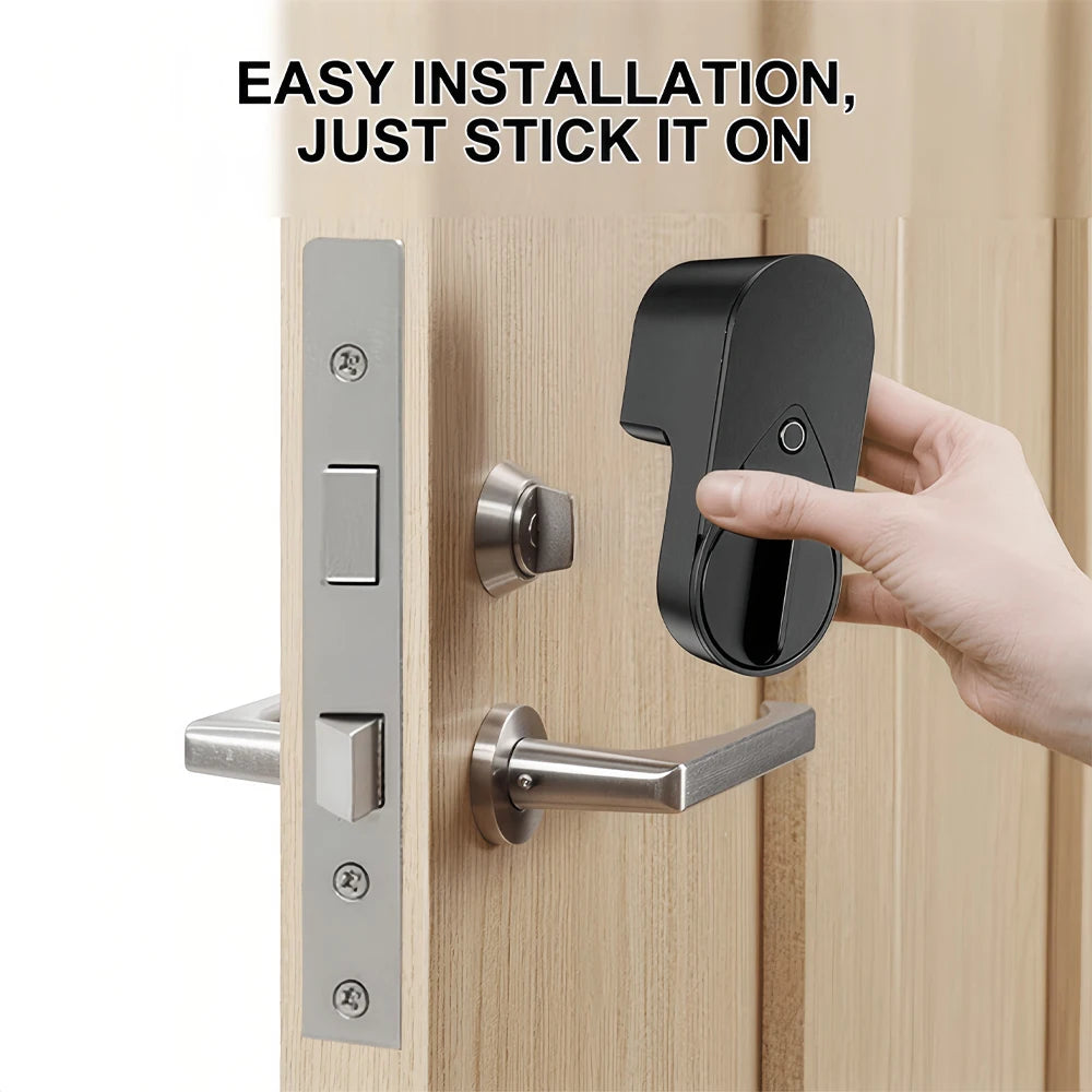Smart lock with Tuya Bluetooth, fingerprint, password, and IC card unlocking; no drilling required for installation.