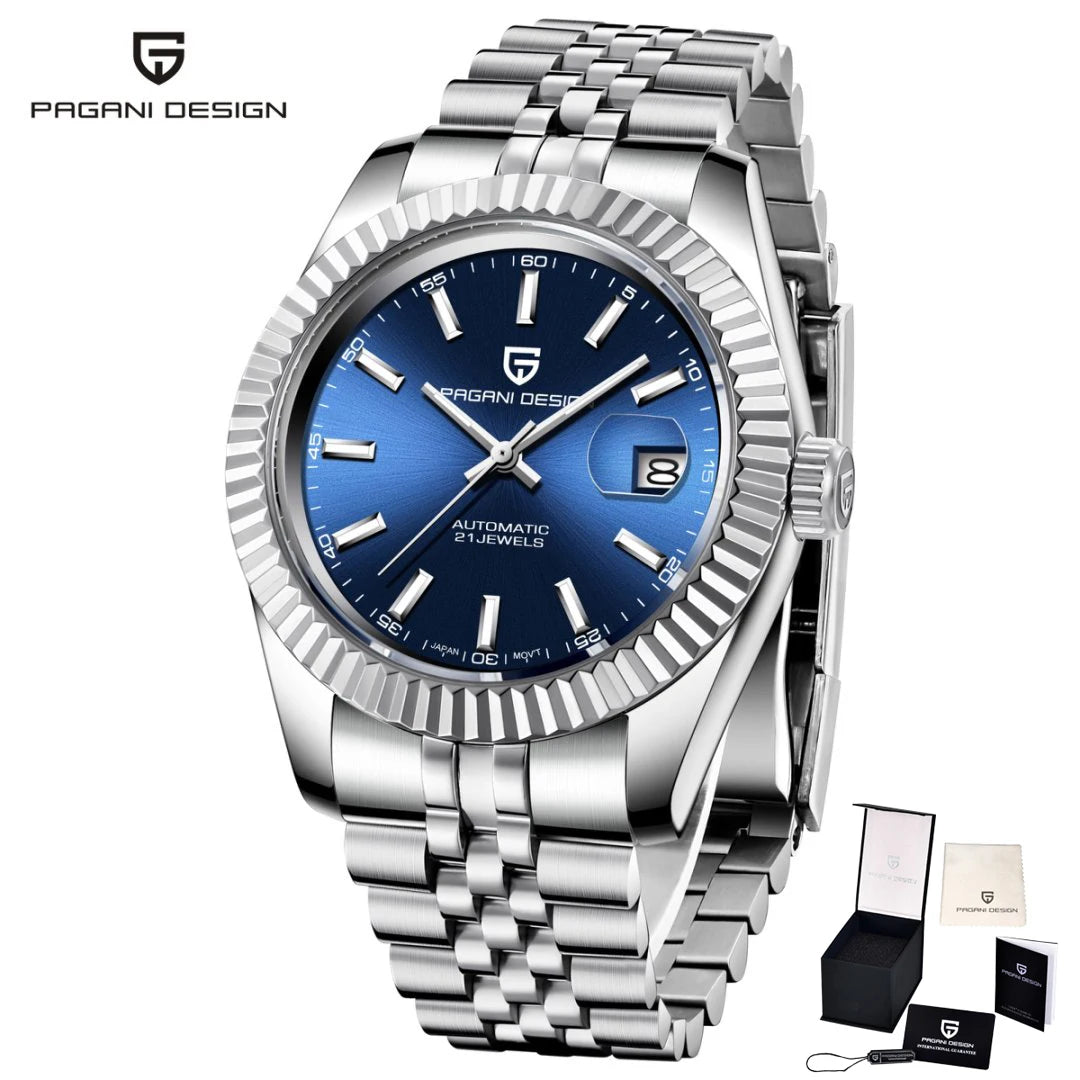 Montre homme PAGANI DESIGN Business Machinery Automatique en acier inoxydable, étanche, affichage lumineux du calendrier, coffret cadeau inclus