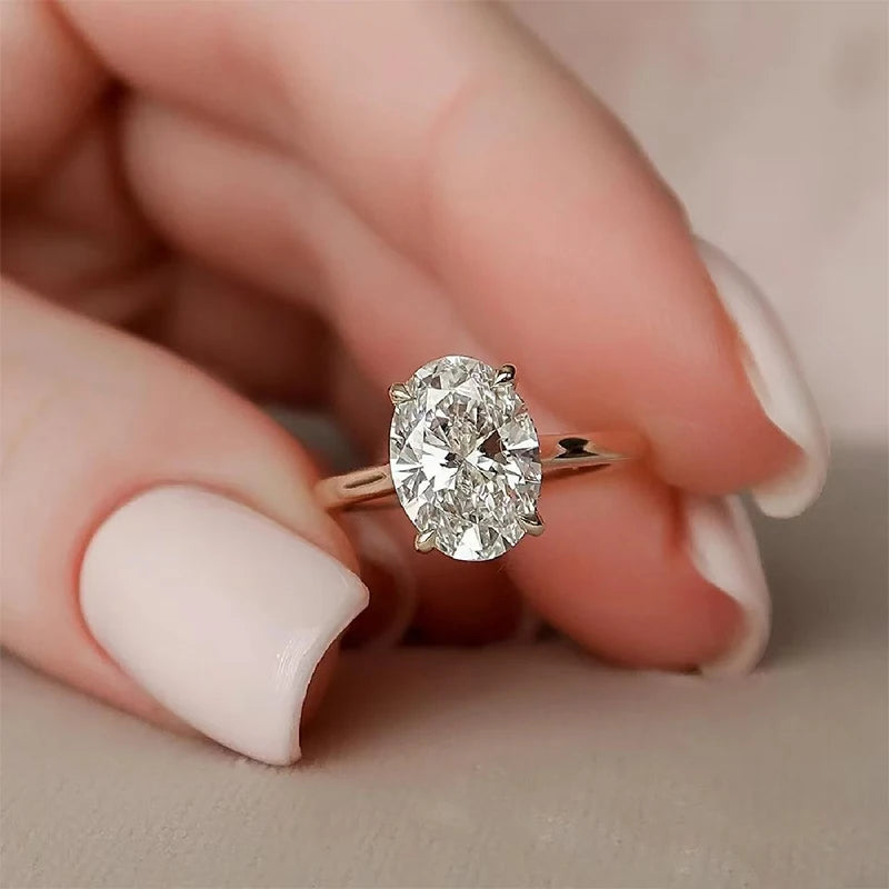 WSHUO 2.5ct S925 Sterling Silver Ring Oval Cut D Grade Moissanite 18K Gold Women's Engagement Ring Stackable Style GRA Certified