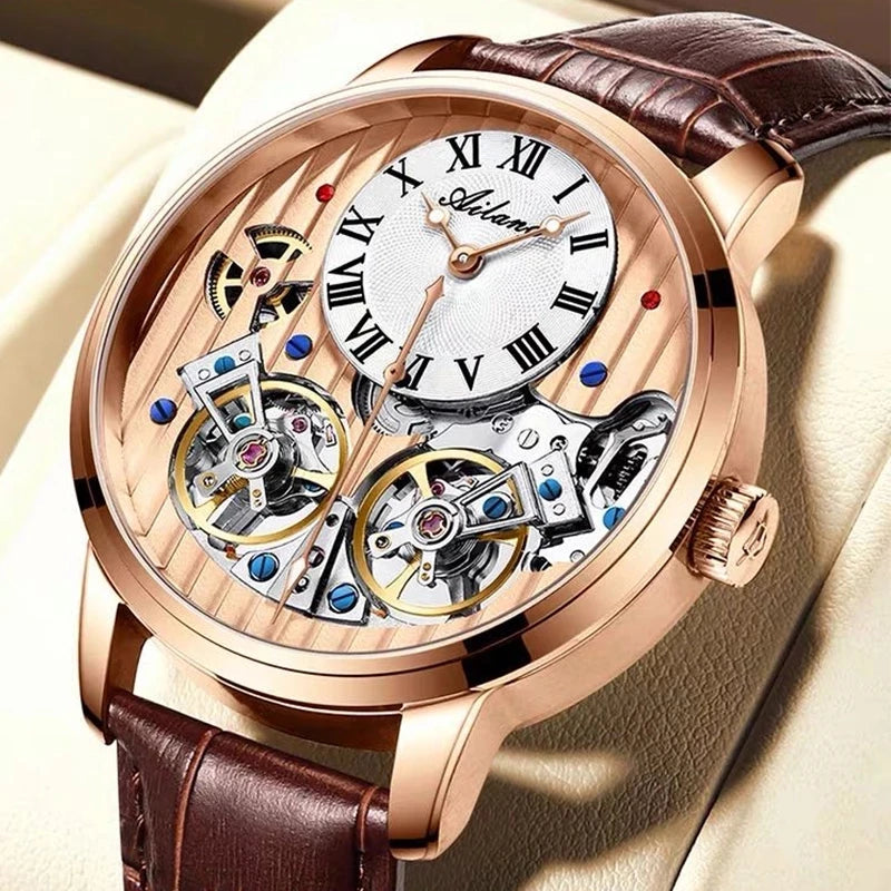 Montre de luxe AILANG pour homme, marque haut de gamme, automatique, lumineuse, noire, double tourbillon, étanche, mécanique, Relogio