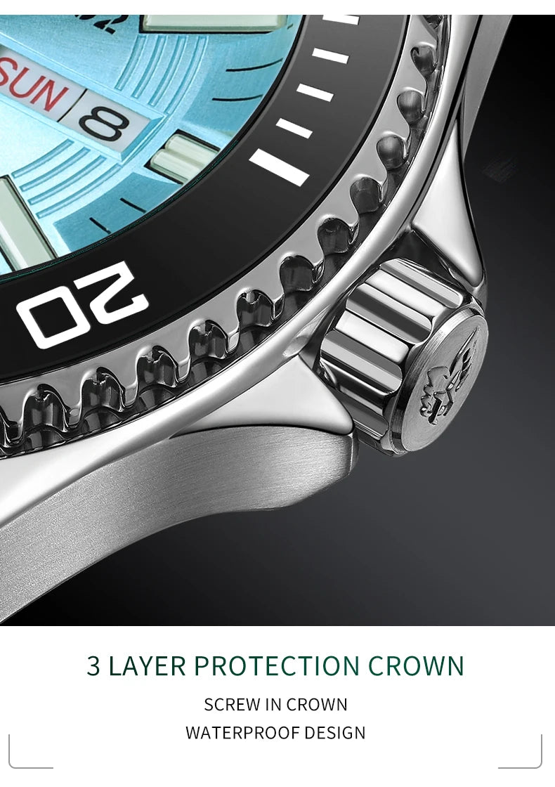 YELANG Automatic Mens Green Water Ghost Watches H3 T100 Self Luminous Wristwatch Waterproof 300m Turning Ceramic Bezel V1032