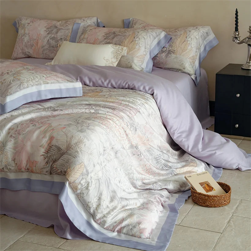 Luxury 22mm Mulberry Silk Bedding Set Romantic Floral Duvet Cover Pillowcases Bed Sheet Set Luxury Bed Linen King Queen Size